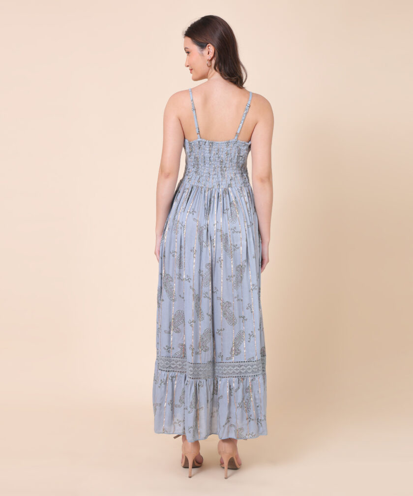 Mihas Floral Print Maxi Dress, V-Neck, Crochet Detail, Sleeveless - Image 3