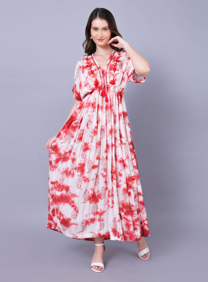 Mihas Women's Tie-Dye Maxi Dress, V-Neck, Short Sleeves