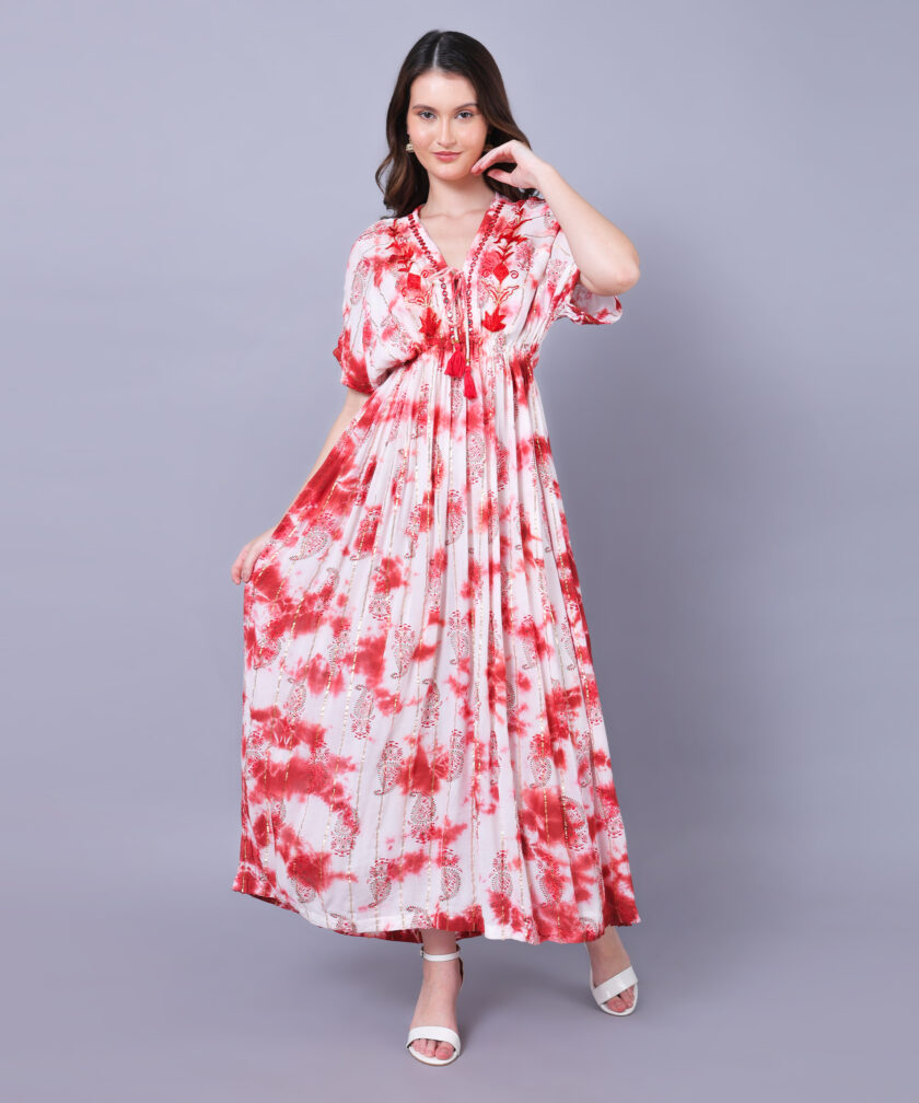 Mihas Women's Tie-Dye Maxi Dress, V-Neck, Short Sleeves