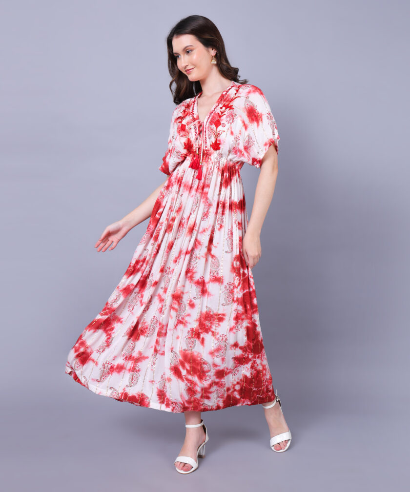 Mihas Women's Tie-Dye Maxi Dress, V-Neck, Short Sleeves - Image 6