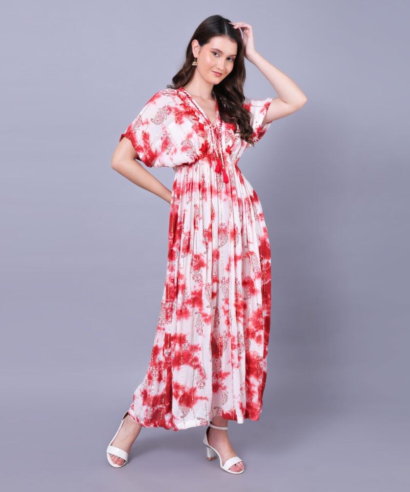 Mihas Women's Tie-Dye Maxi Dress, V-Neck, Short Sleeves - Image 5