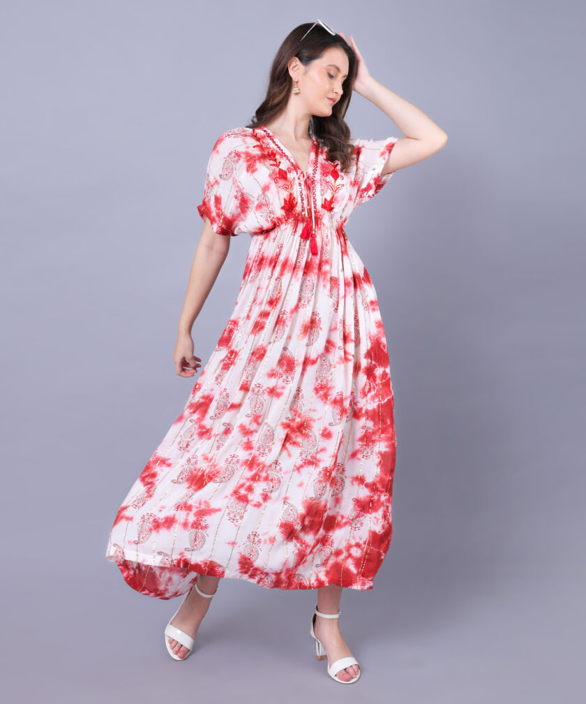 Mihas Women's Tie-Dye Maxi Dress, V-Neck, Short Sleeves - Image 4