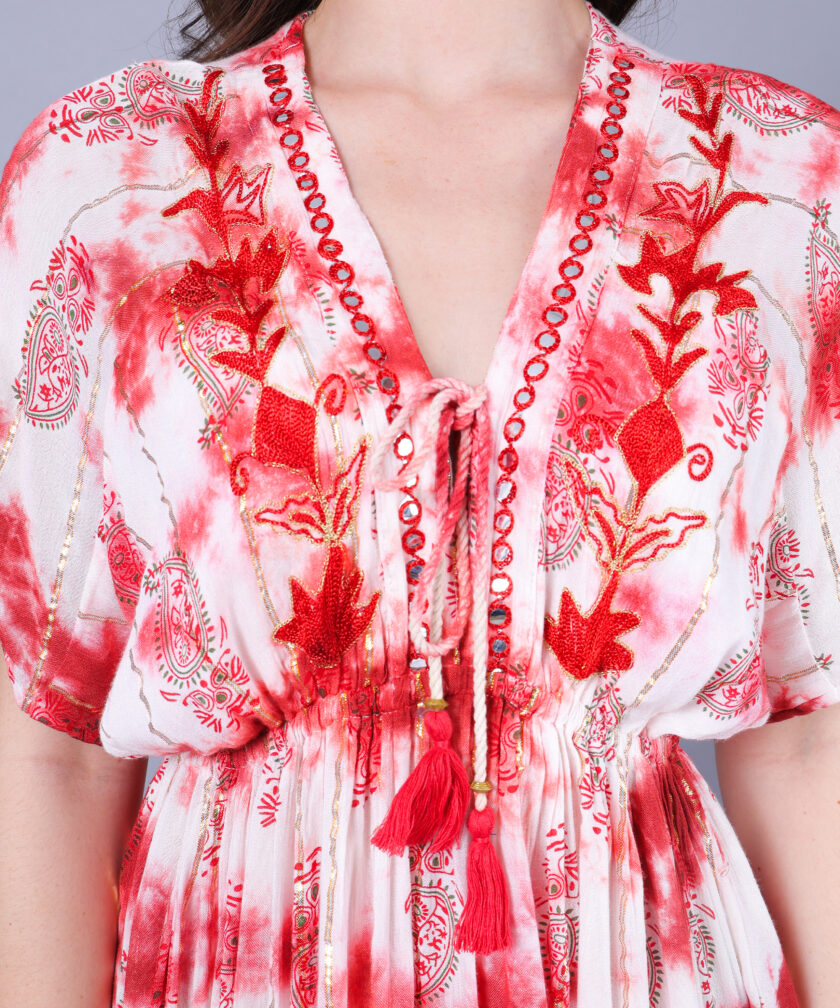 Mihas Women's Tie-Dye Maxi Dress, V-Neck, Short Sleeves - Image 2