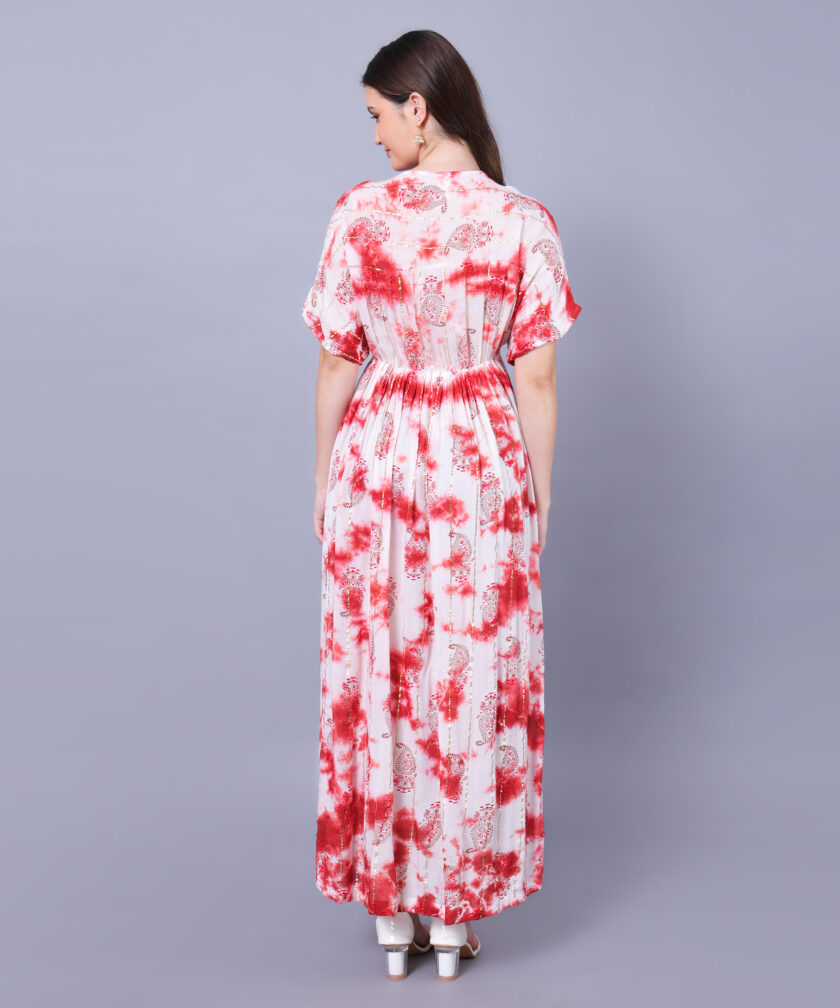 Mihas Women's Tie-Dye Maxi Dress, V-Neck, Short Sleeves - Image 3
