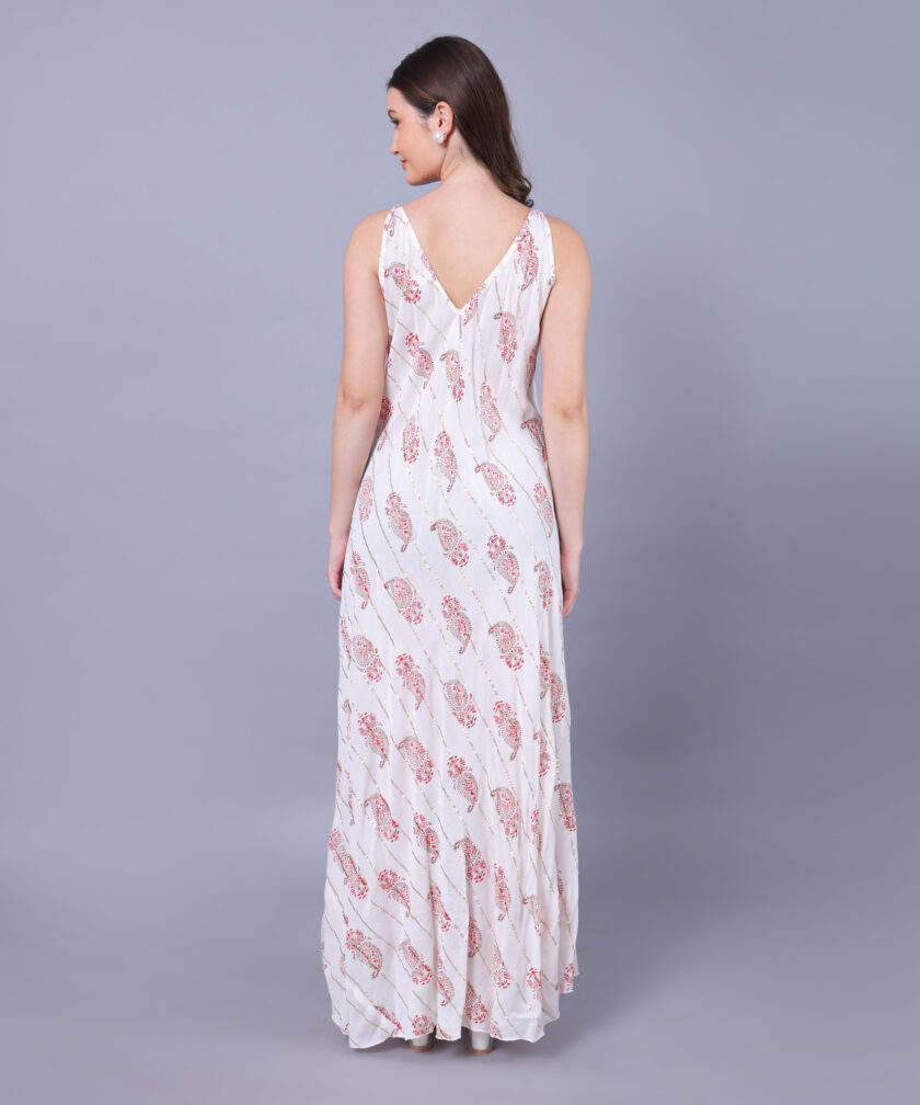 Mihas Women's Printed Maxi Dress, V-Neck, Sleeveless, Paisley Pattern - Image 3