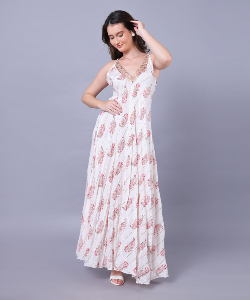 Mihas Women's Printed Maxi Dress, V-Neck, Sleeveless, Paisley Pattern - Image 4