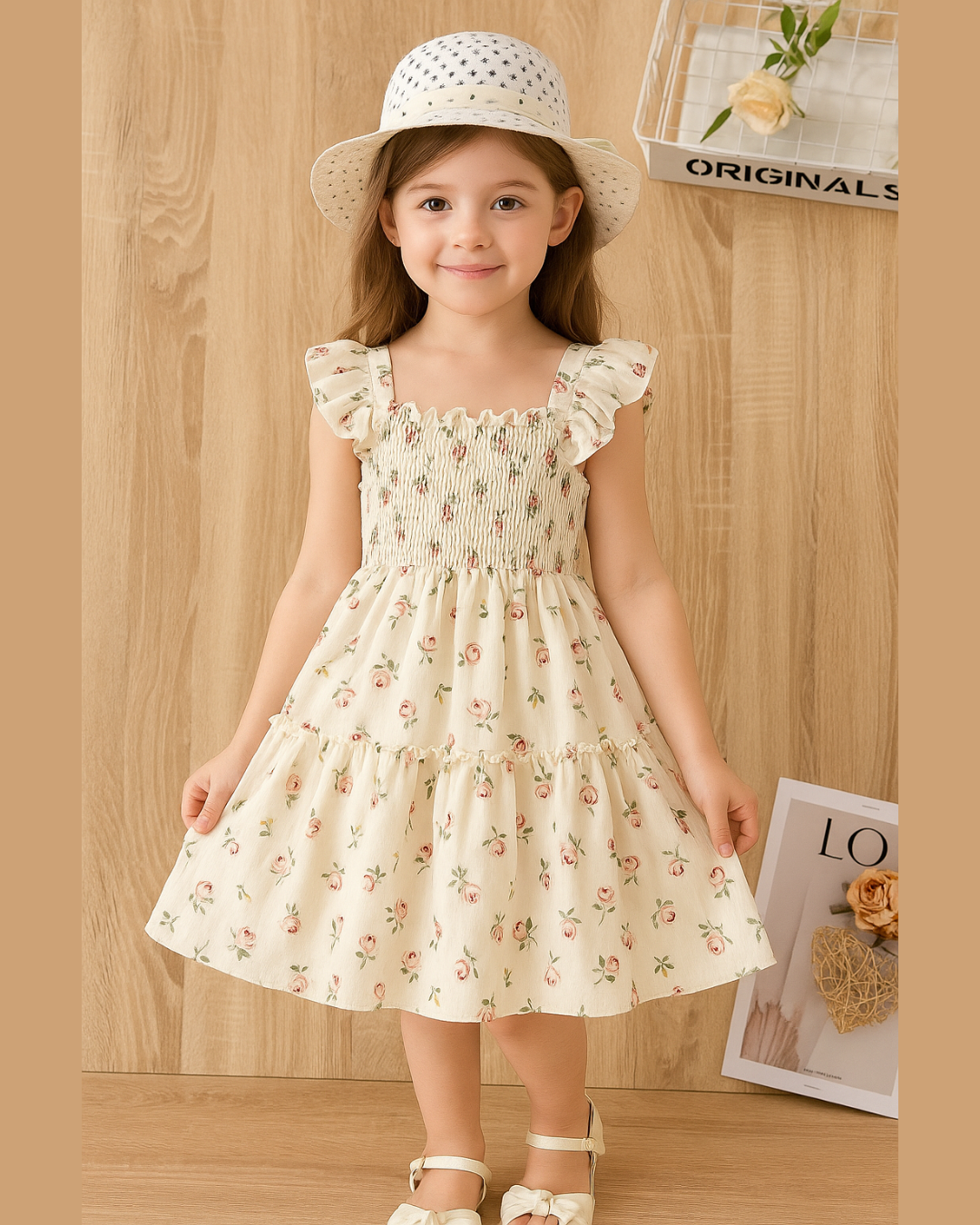 Mihas White Floral Printed Flared Sleeve Baby Dress - Image 2