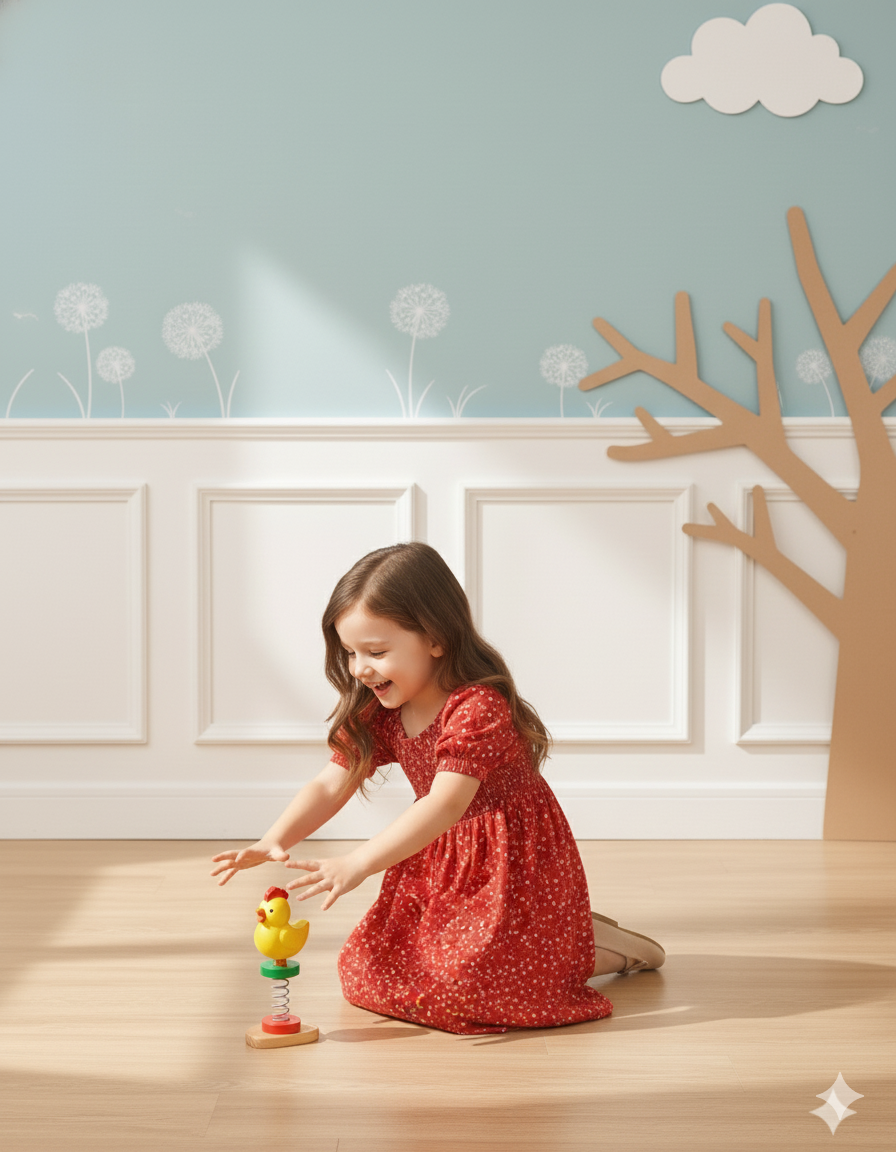 Mihas Red Color Floral Printed Short Sleeve Midi Girls Dress - Image 3