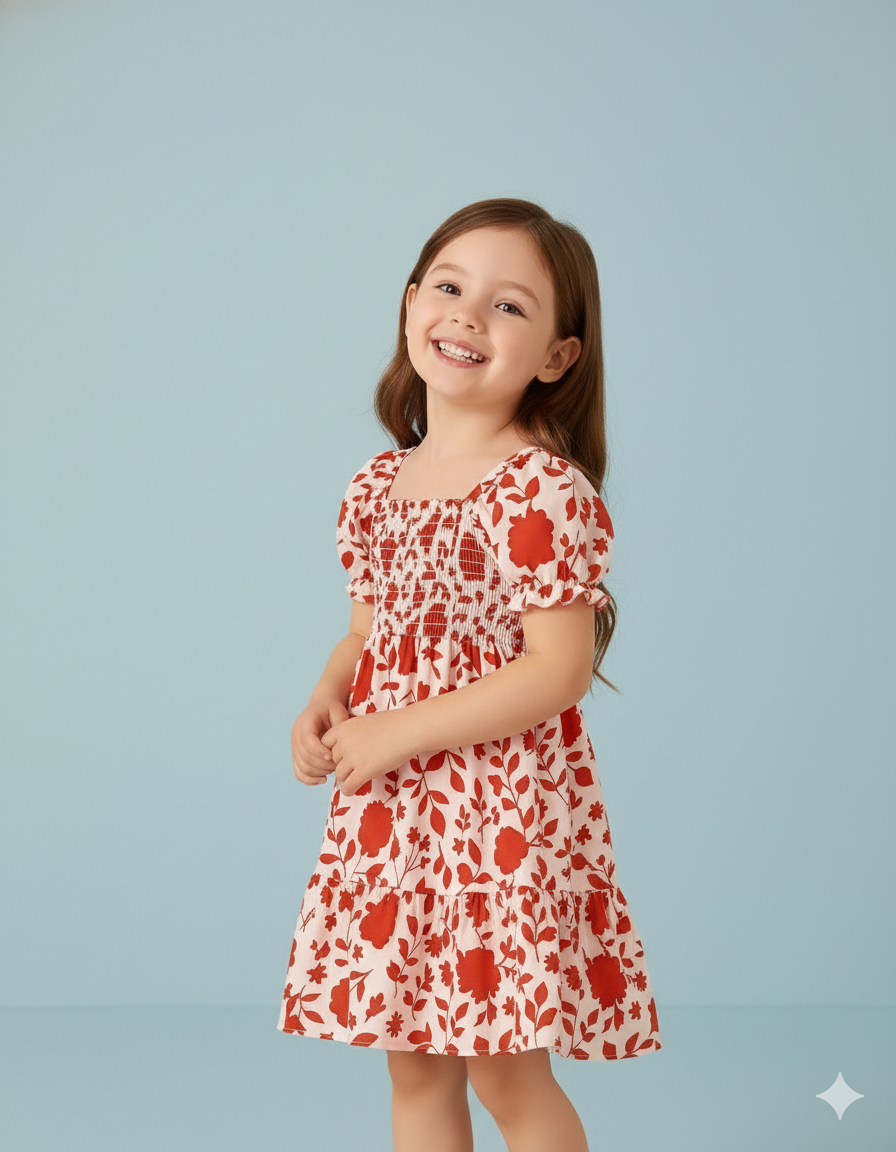 Mihas Multi-Color Floral Printed Short Sleeve A-Line Baby Dress - Image 3