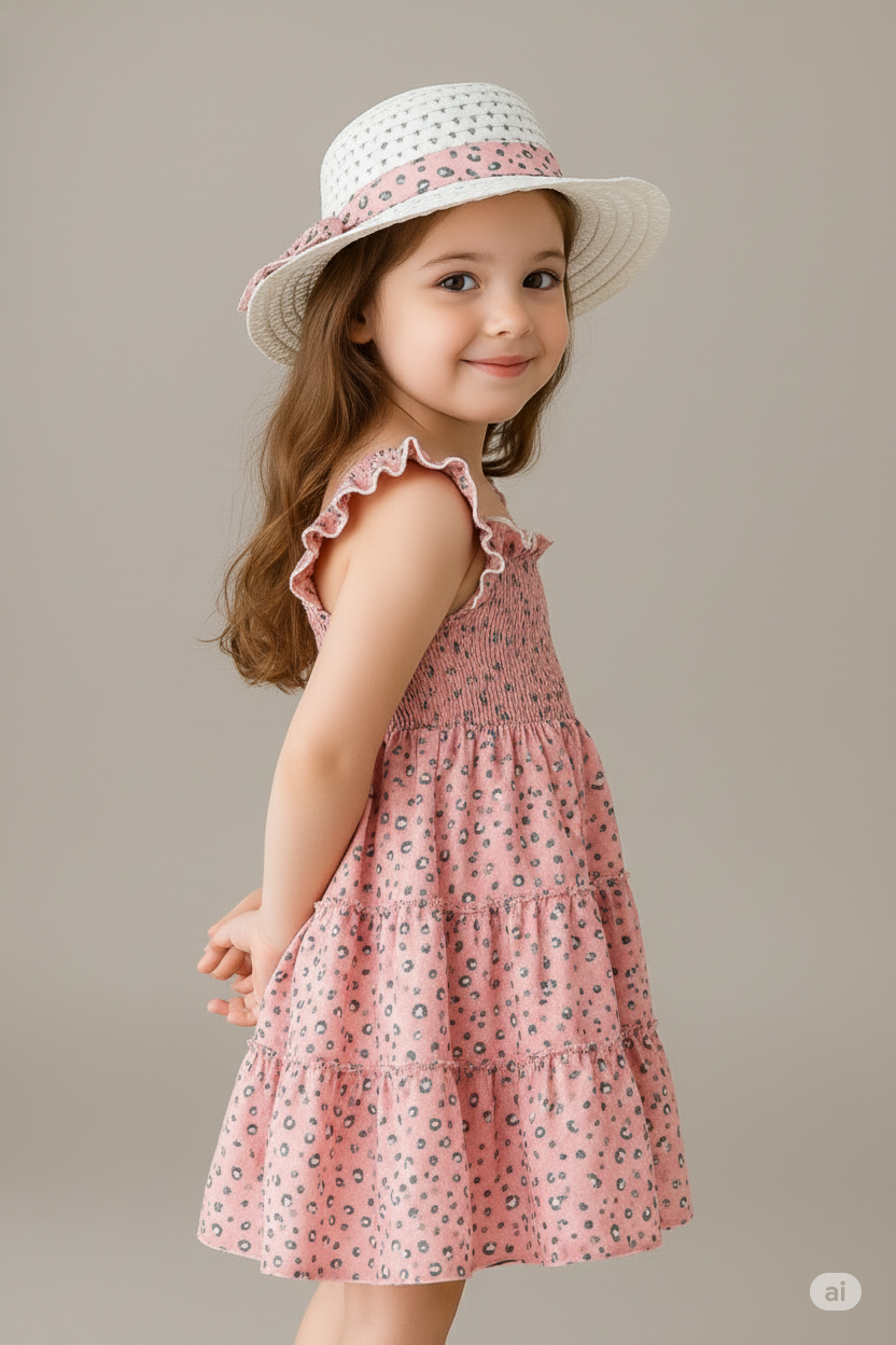 Mihas Pink Color Floral Printed Flared Sleeve Kids Baby Dress - Image 4