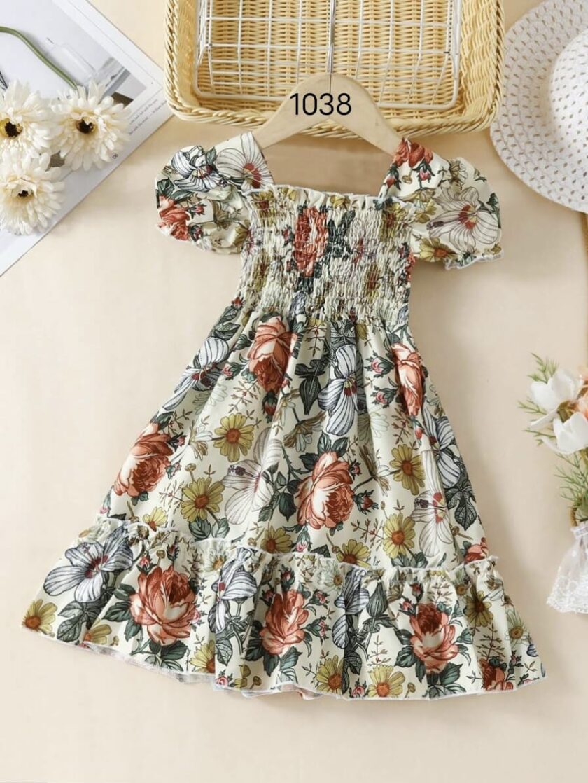 Mihas Multicolor Floral Printed Short Sleeve Girl's Dress