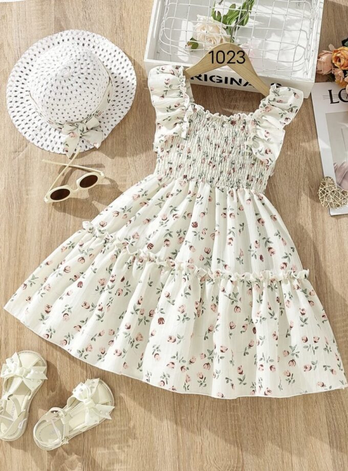 Mihas White Floral Printed Flared Sleeve Baby Dress