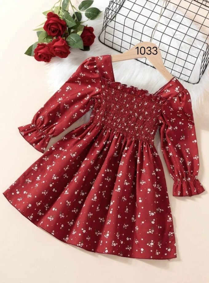 Mihas Red Color Floral Printed Full Sleeve Baby Dress