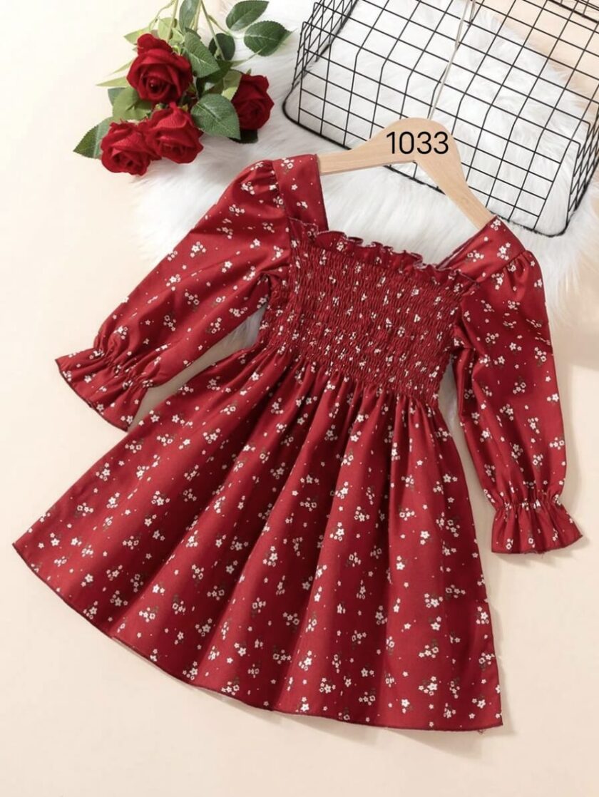 Mihas Red Color Floral Printed Full Sleeve Baby Dress