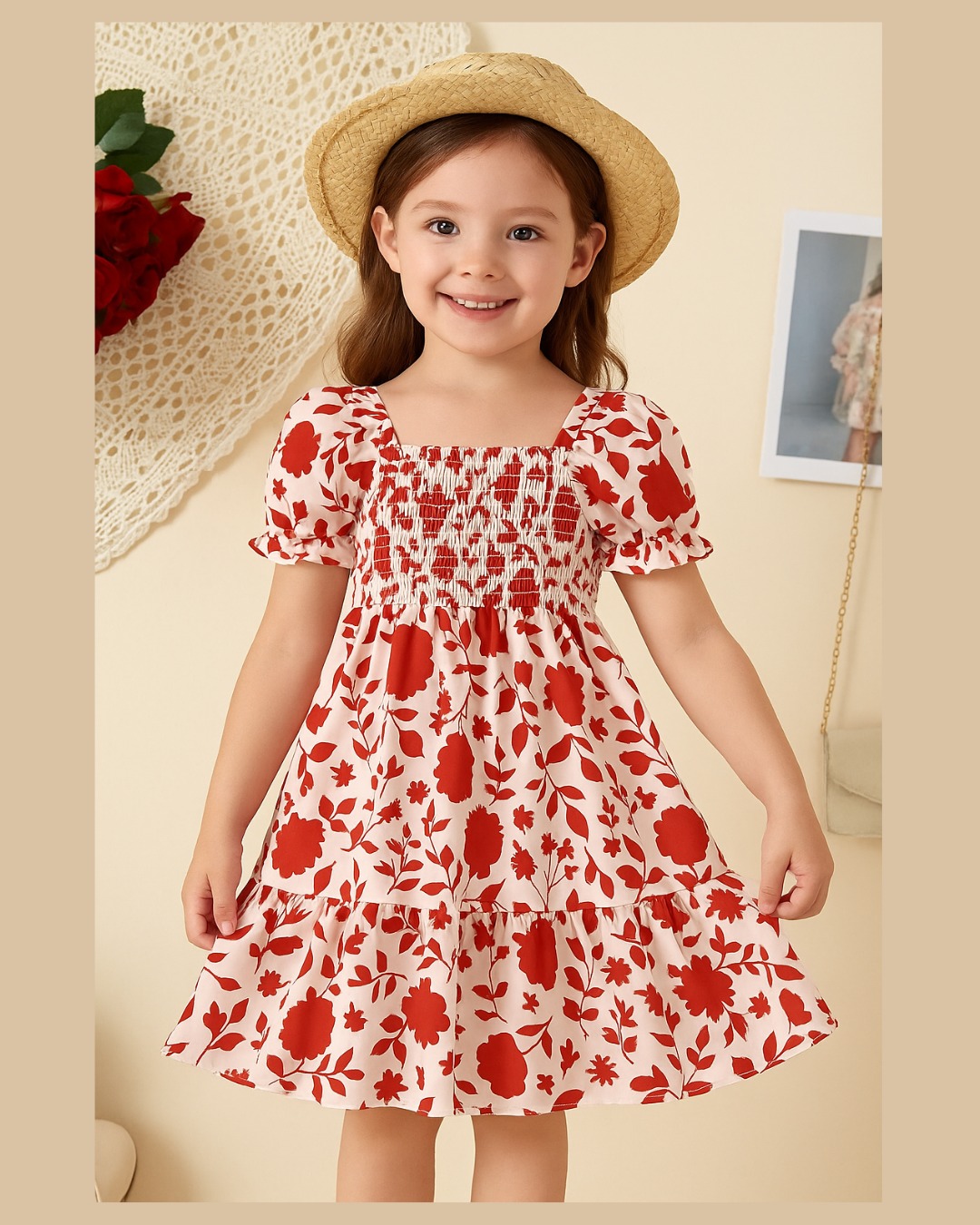 Mihas Multi-Color Floral Printed Short Sleeve A-Line Baby Dress - Image 2