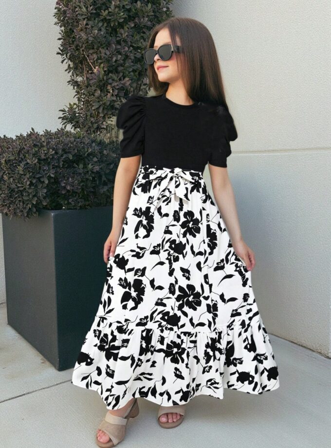 Mihas Monochrome Blossom Long Dress