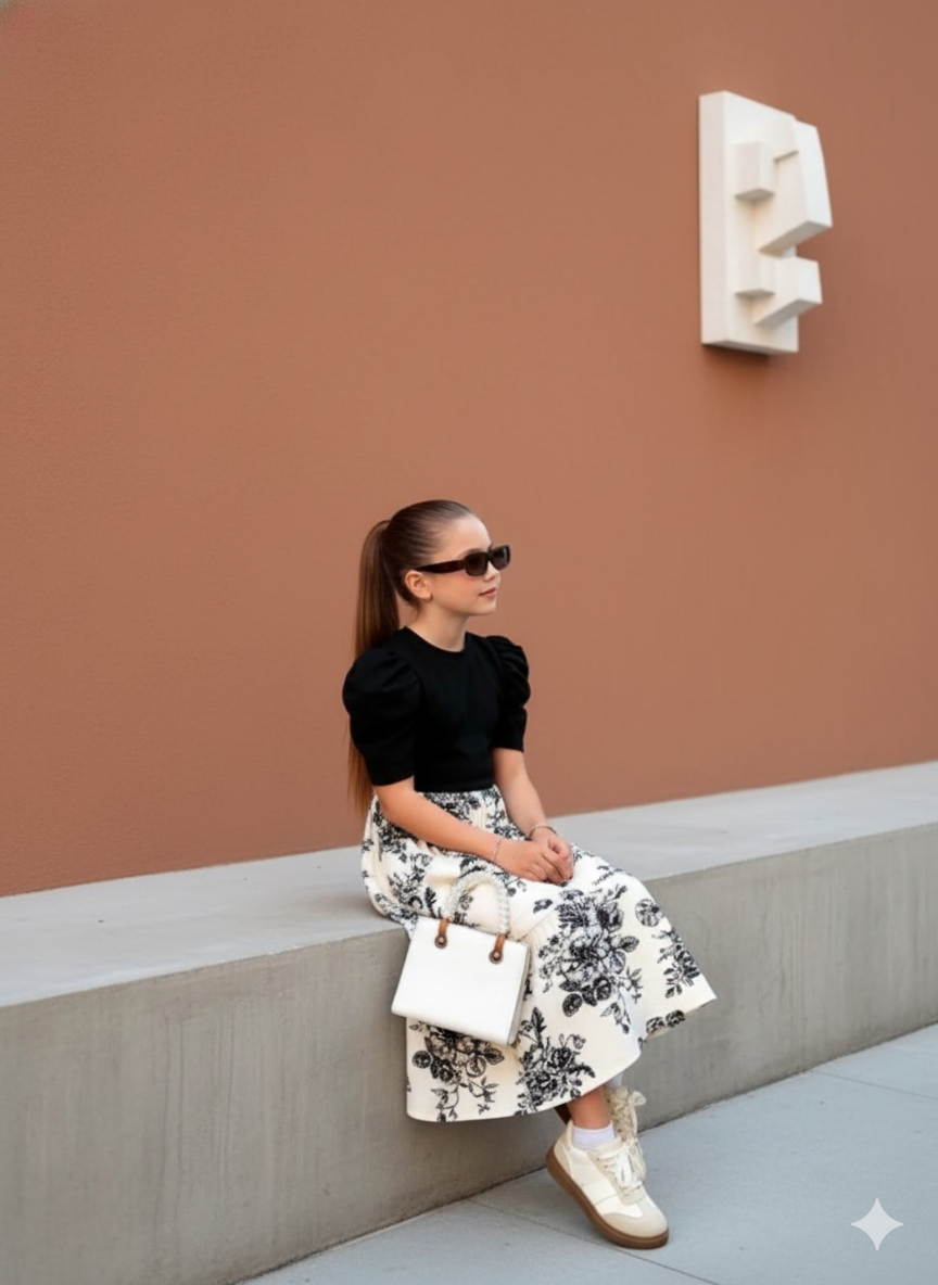 Mihas Monochrome Blossom Long Dress - Image 4