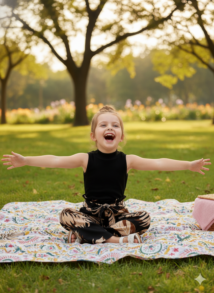 Tropical Leaf Print Pant & Black Sleeveless Top Set – Cotton Spandex - Image 3