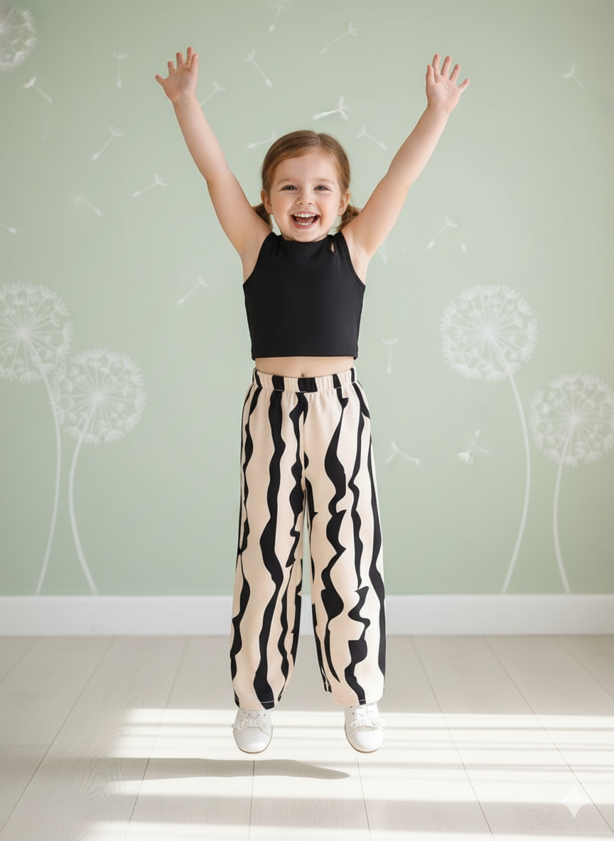 Stylish Abstract Print Pant & Black Crop Top Set – Cotton Spandex - Image 4