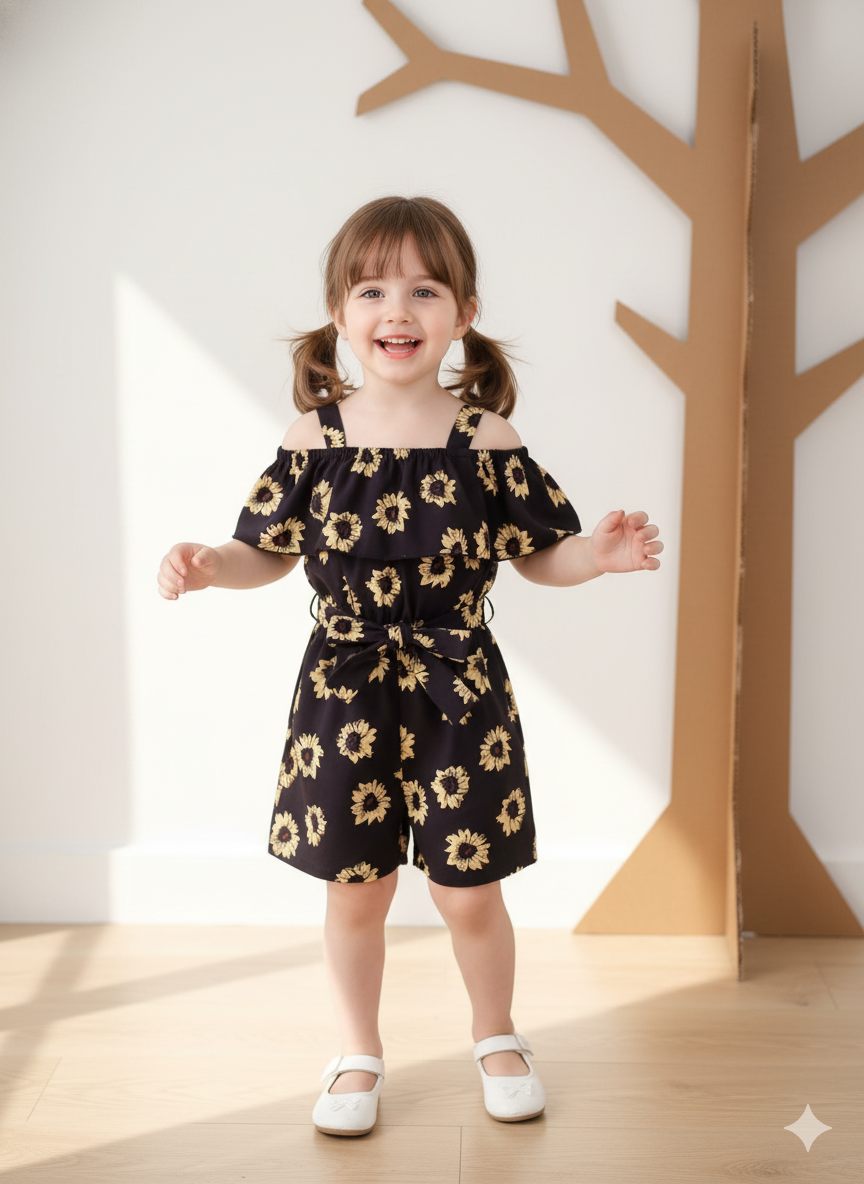 Sunflower Print Off-Shoulder Jumpsuit – Cotton Spandex - Image 3