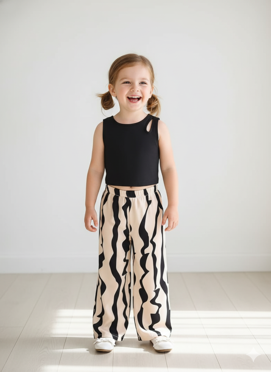 Stylish Abstract Print Pant & Black Crop Top Set – Cotton Spandex - Image 2