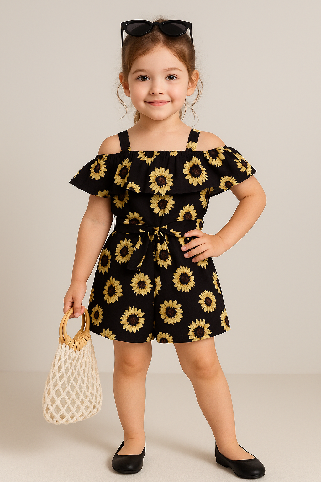 Sunflower Print Off-Shoulder Jumpsuit – Cotton Spandex - Image 2